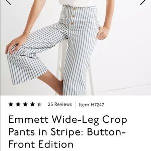 Madewell wide leg striped jeans, size 27